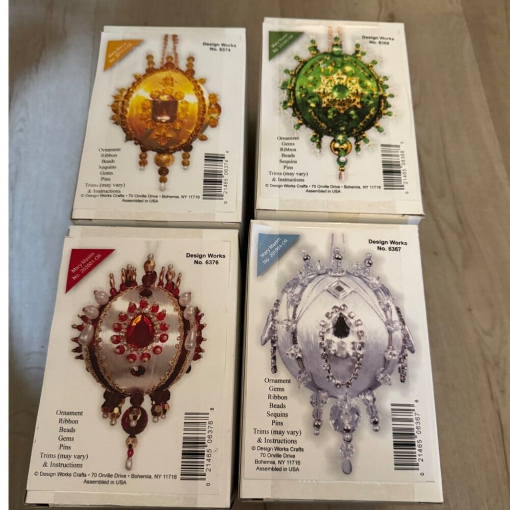 Mary Maxim Design Works Beaded Ornament Kit Set Of 4